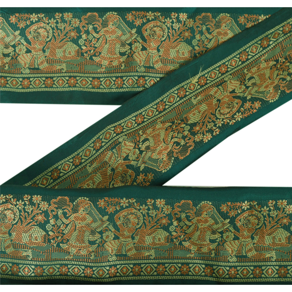 Sanskriti Vintage 1 YD Sari Border Baluchari Trim Sewing Green Craft Lace