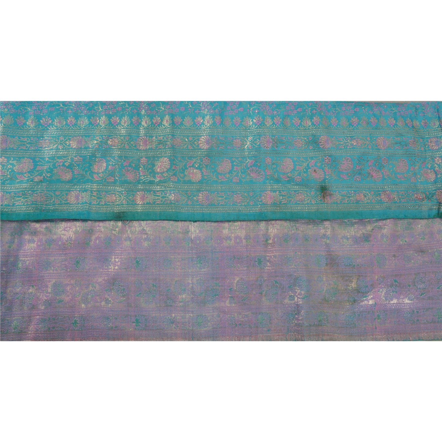 Sanskriti Vintage 1 YD Trim Sari Border Antique Woven Brocade Blue Sewing Lace