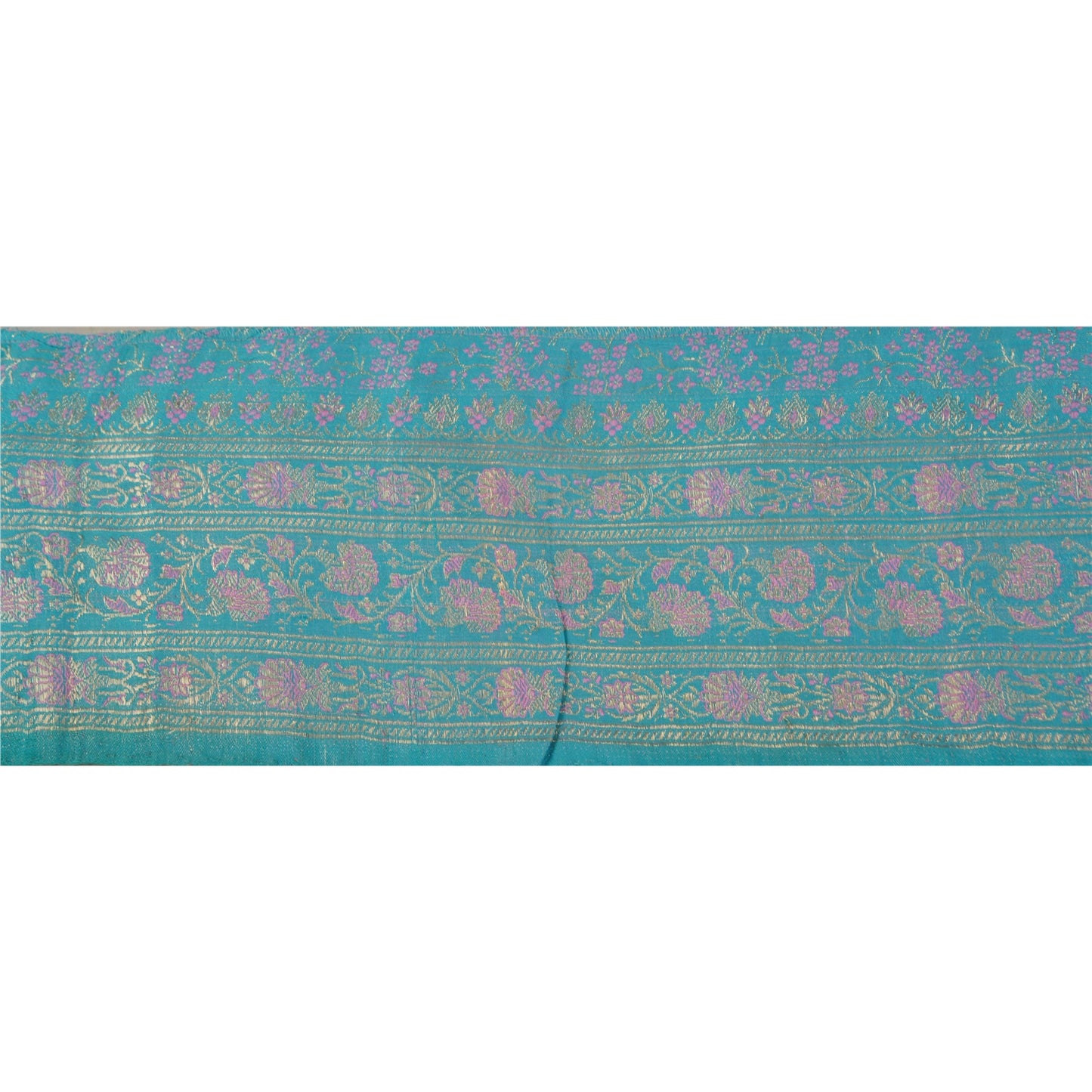 Sanskriti Vintage 1 YD Trim Sari Border Antique Woven Brocade Blue Sewing Lace