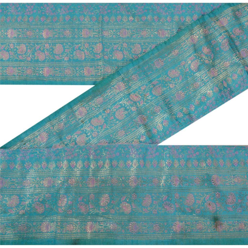 Sanskriti Vintage 1 YD Trim Sari Border Antique Woven Brocade Blue Sewing Lace