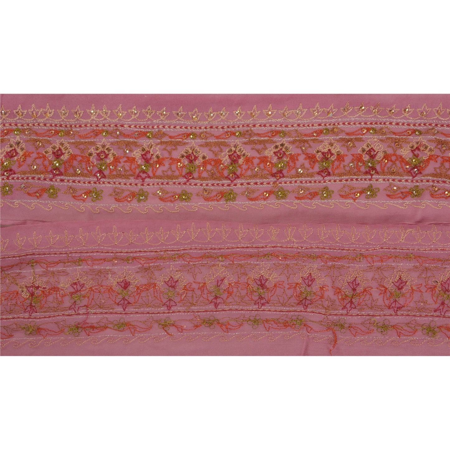 Sanskriti Vintage 1 YD Sari Border Hand Beaded Trim Sewing Pink Craft Lace