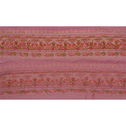 Sanskriti Vintage 1 YD Sari Border Hand Beaded Trim Sewing Pink Craft Lace