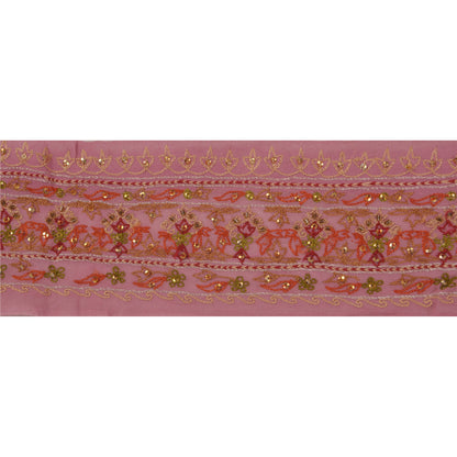 Sanskriti Vintage 1 YD Sari Border Hand Beaded Trim Sewing Pink Craft Lace