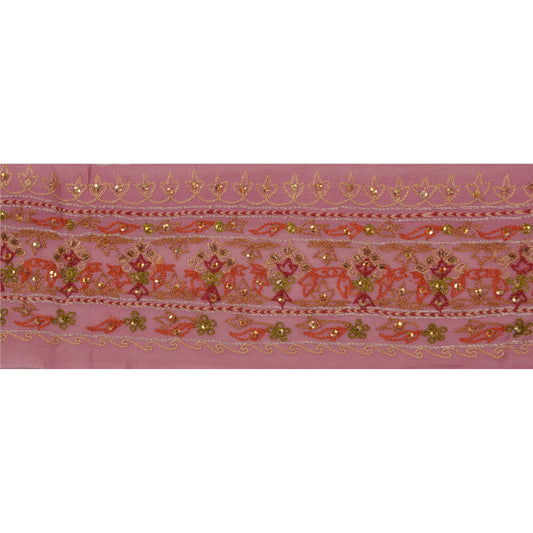 Sanskriti Vintage 1 YD Sari Border Hand Beaded Trim Sewing Pink Craft Lace