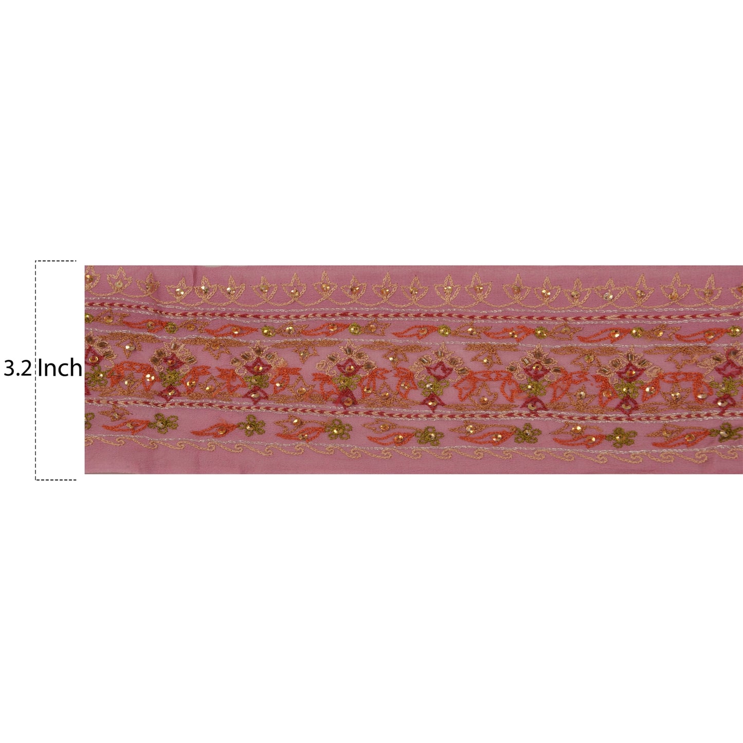Sanskriti Vintage 1 YD Sari Border Hand Beaded Trim Sewing Pink Craft Lace