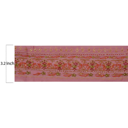 Sanskriti Vintage 1 YD Sari Border Hand Beaded Trim Sewing Pink Craft Lace