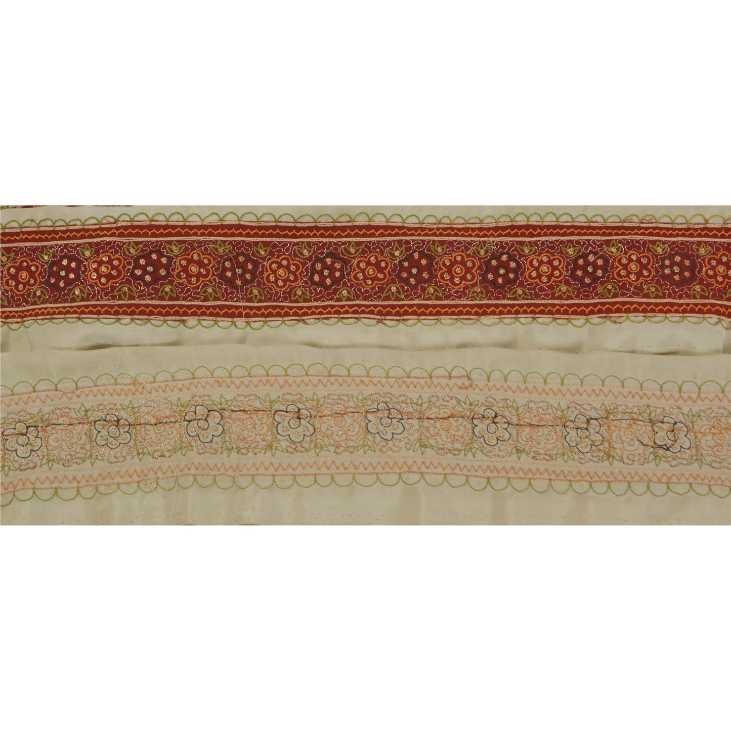 Sanskriti Vintage 1 YD Sari Border Hand Embroidered Zari Sewing Green Patch Lace