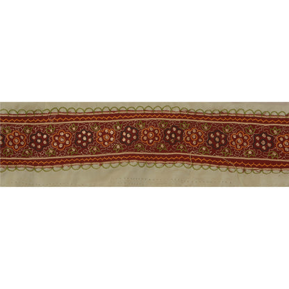 Sanskriti Vintage 1 YD Sari Border Hand Embroidered Zari Sewing Green Patch Lace