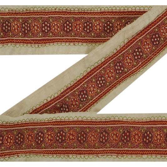 Sanskriti Vintage 1 YD Sari Border Hand Embroidered Zari Sewing Green Patch Lace