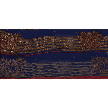 Sanskriti Vintage 1 Yd Sari Border Hand Beaded Trim Sewing Blue Craft Lace