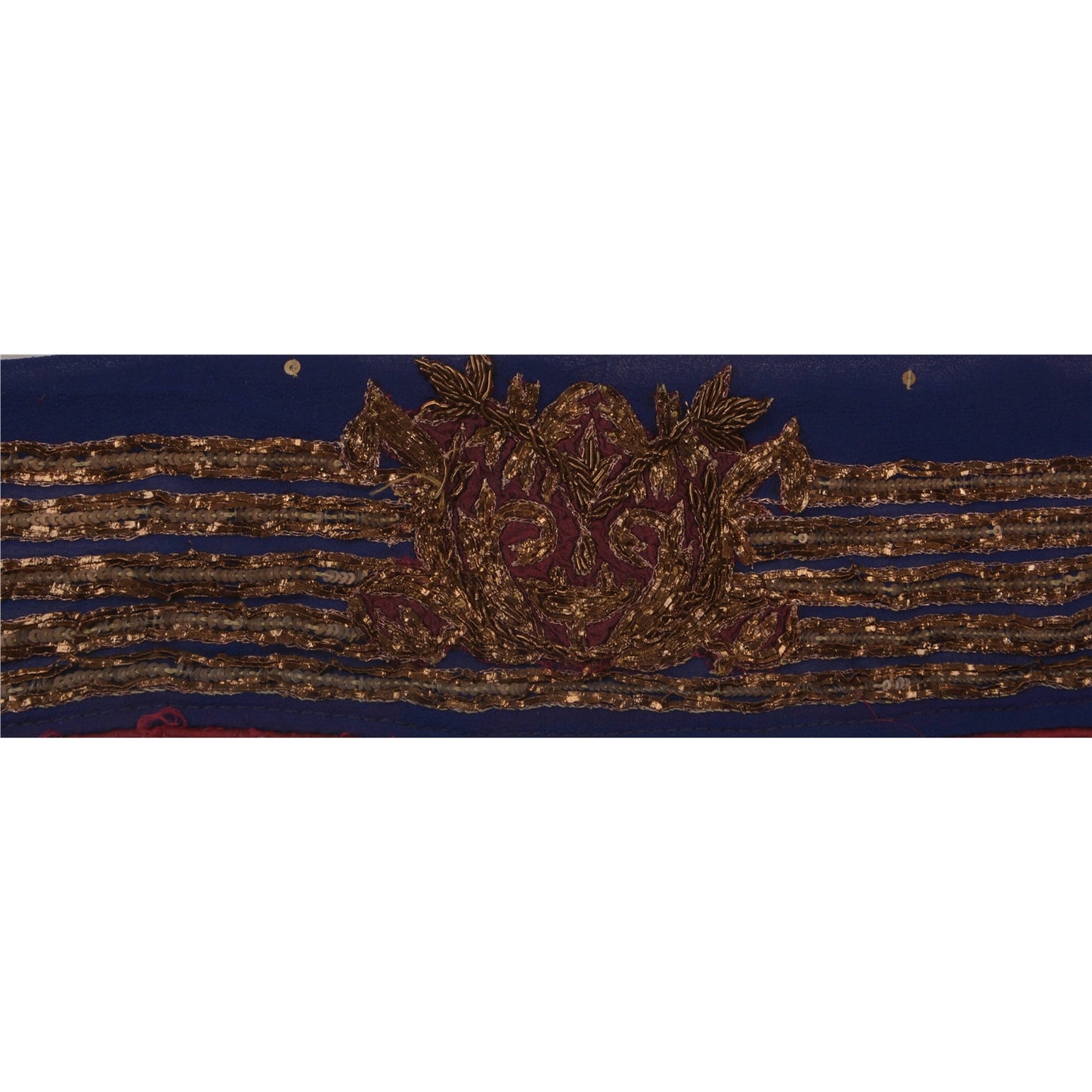 Sanskriti Vintage 1 Yd Sari Border Hand Beaded Trim Sewing Blue Craft Lace