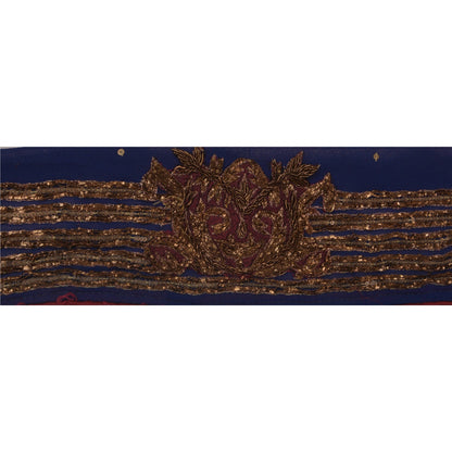 Sanskriti Vintage 1 Yd Sari Border Hand Beaded Trim Sewing Blue Craft Lace