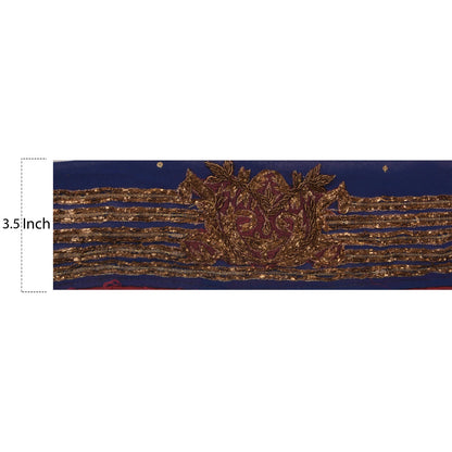 Sanskriti Vintage 1 Yd Sari Border Hand Beaded Trim Sewing Blue Craft Lace