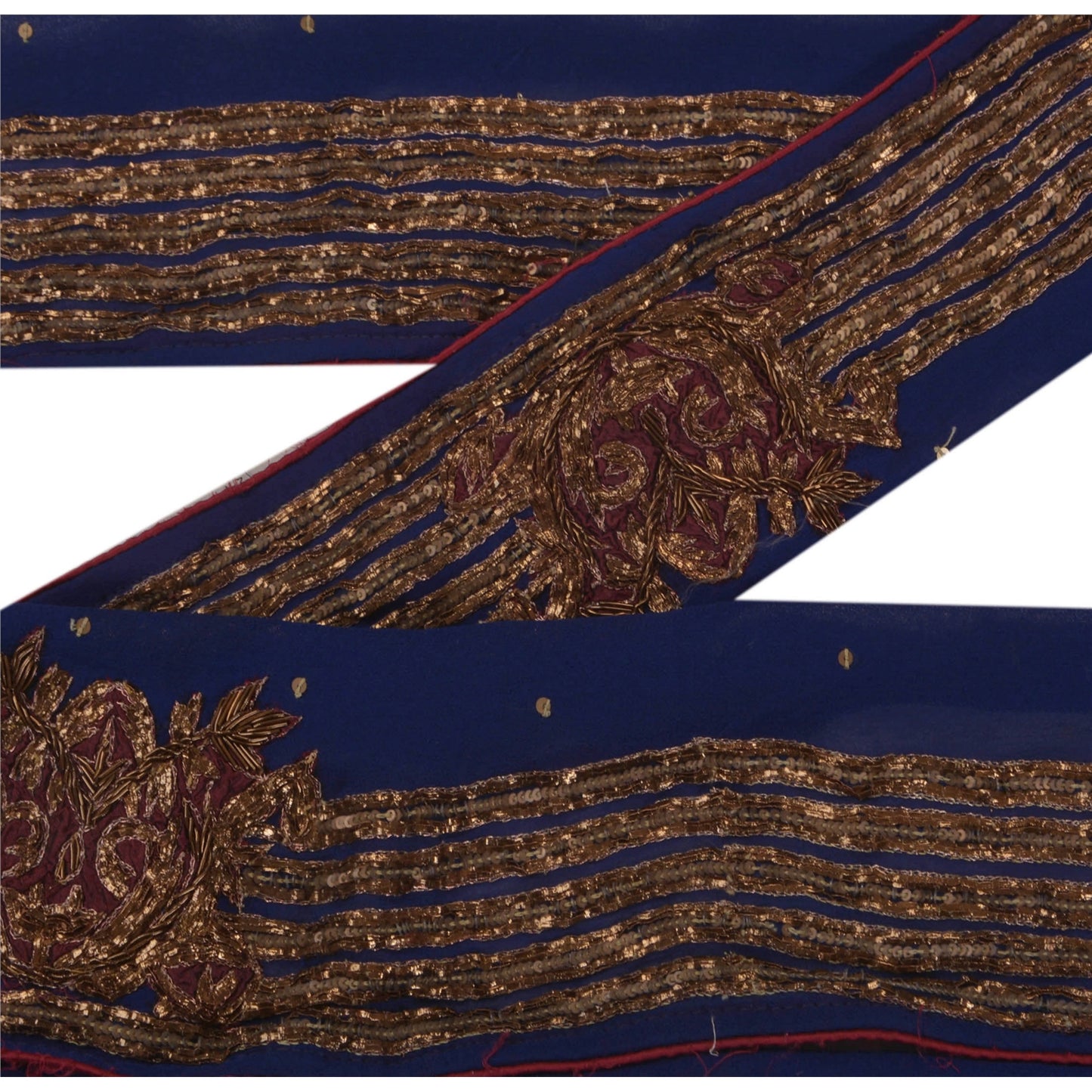 Sanskriti Vintage 1 Yd Sari Border Hand Beaded Trim Sewing Blue Craft Lace