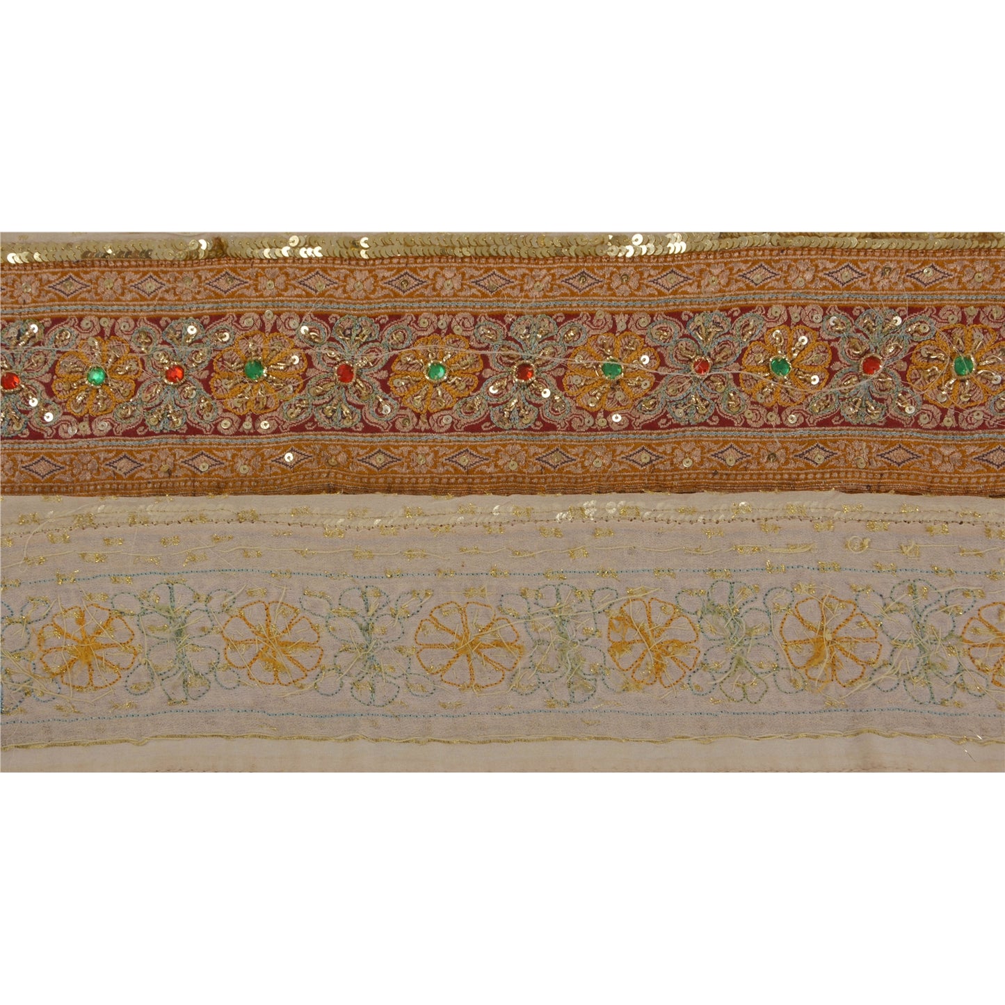 Sanskriti Vintage 1 Yd Sari Border Antique Hand Beaded Trim Sewing Cream Lace