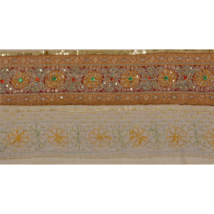 Sanskriti Vintage 1 Yd Sari Border Antique Hand Beaded Trim Sewing Cream Lace