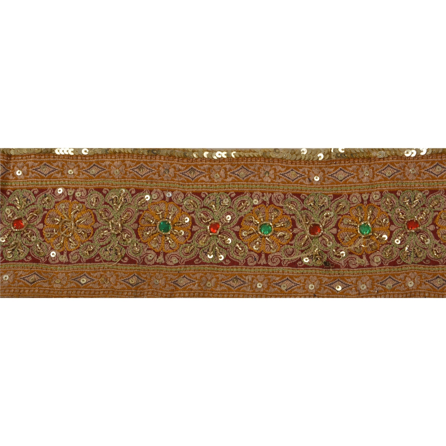 Sanskriti Vintage 1 Yd Sari Border Antique Hand Beaded Trim Sewing Cream Lace