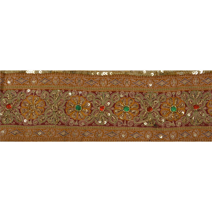 Sanskriti Vintage 1 Yd Sari Border Antique Hand Beaded Trim Sewing Cream Lace