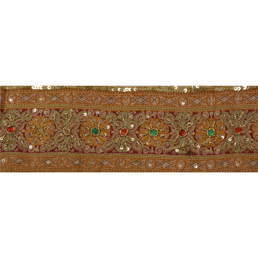 Sanskriti Vintage 1 Yd Sari Border Antique Hand Beaded Trim Sewing Cream Lace