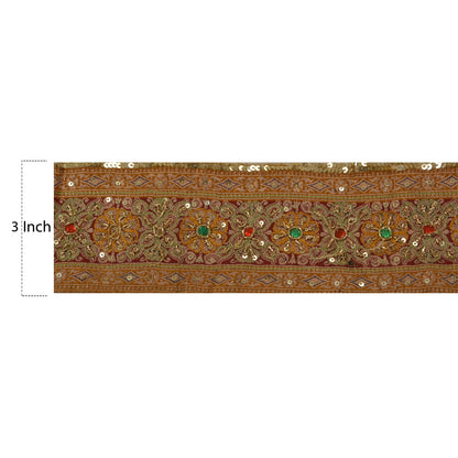 Sanskriti Vintage 1 Yd Sari Border Antique Hand Beaded Trim Sewing Cream Lace