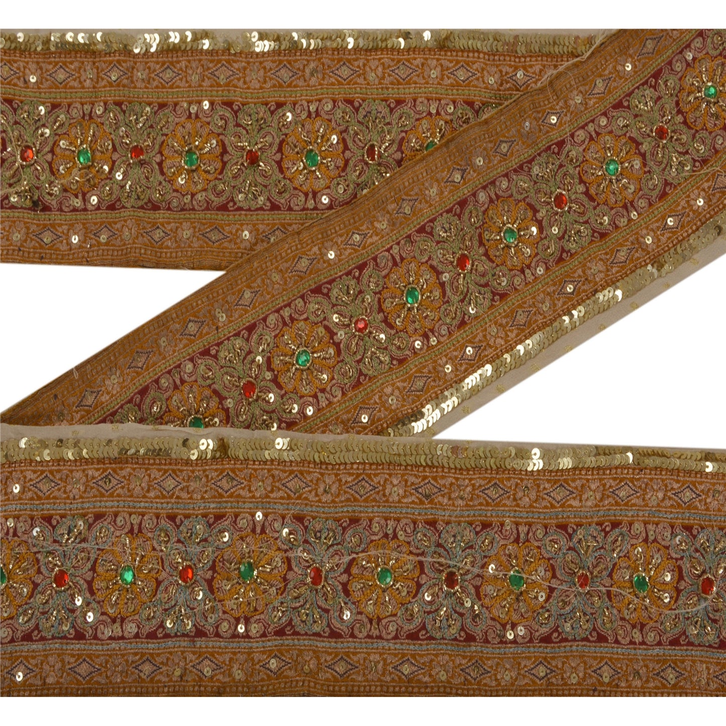 Sanskriti Vintage 1 Yd Sari Border Antique Hand Beaded Trim Sewing Cream Lace