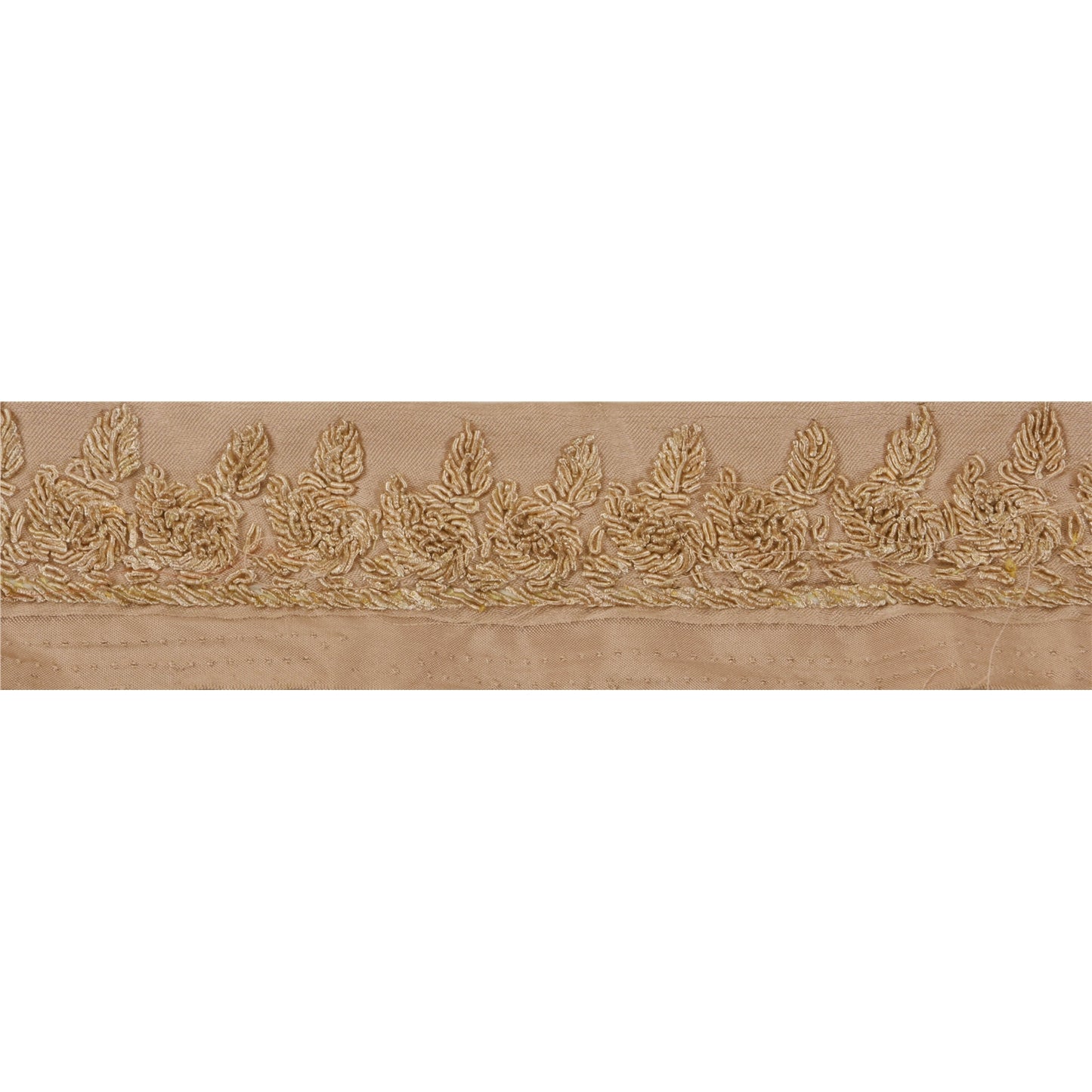 Sanskriti Vintage 1 Yd Sari Border Hand Embroidered Ribbon Brown Craft Lace