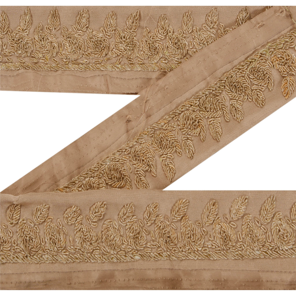 Sanskriti Vintage 1 Yd Sari Border Hand Embroidered Ribbon Brown Craft Lace