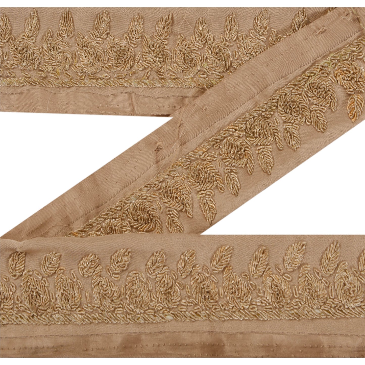 Sanskriti Vintage 1 Yd Sari Border Hand Embroidered Ribbon Brown Craft Lace