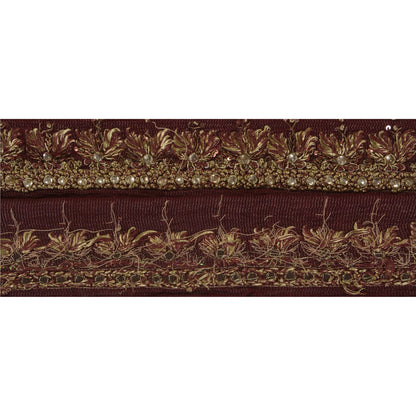 Sanskriti Vintage 1 YD Sari Border Hand Beaded Woven Sewing Brown Craft Lace