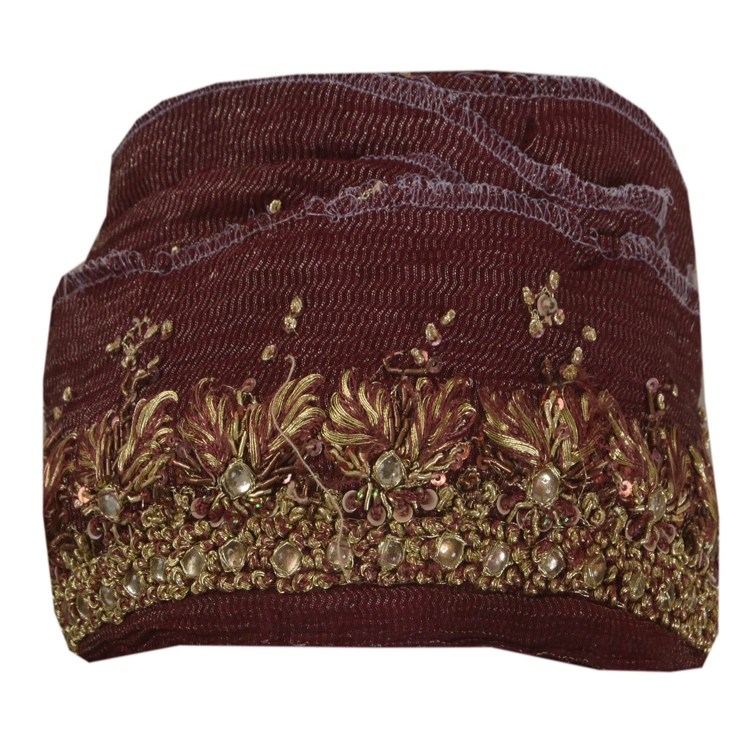 Sanskriti Vintage 1 YD Sari Border Hand Beaded Woven Sewing Brown Craft Lace