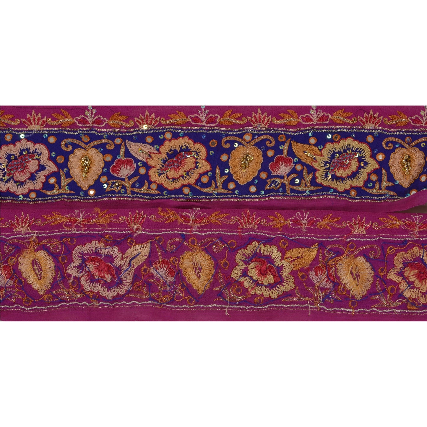 Sanskriti Vintage 1 YD Sari Border Hand Beaded Craft Sewing Pink Sequins Lace