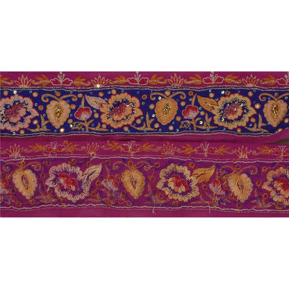 Sanskriti Vintage 1 YD Sari Border Hand Beaded Craft Sewing Pink Sequins Lace