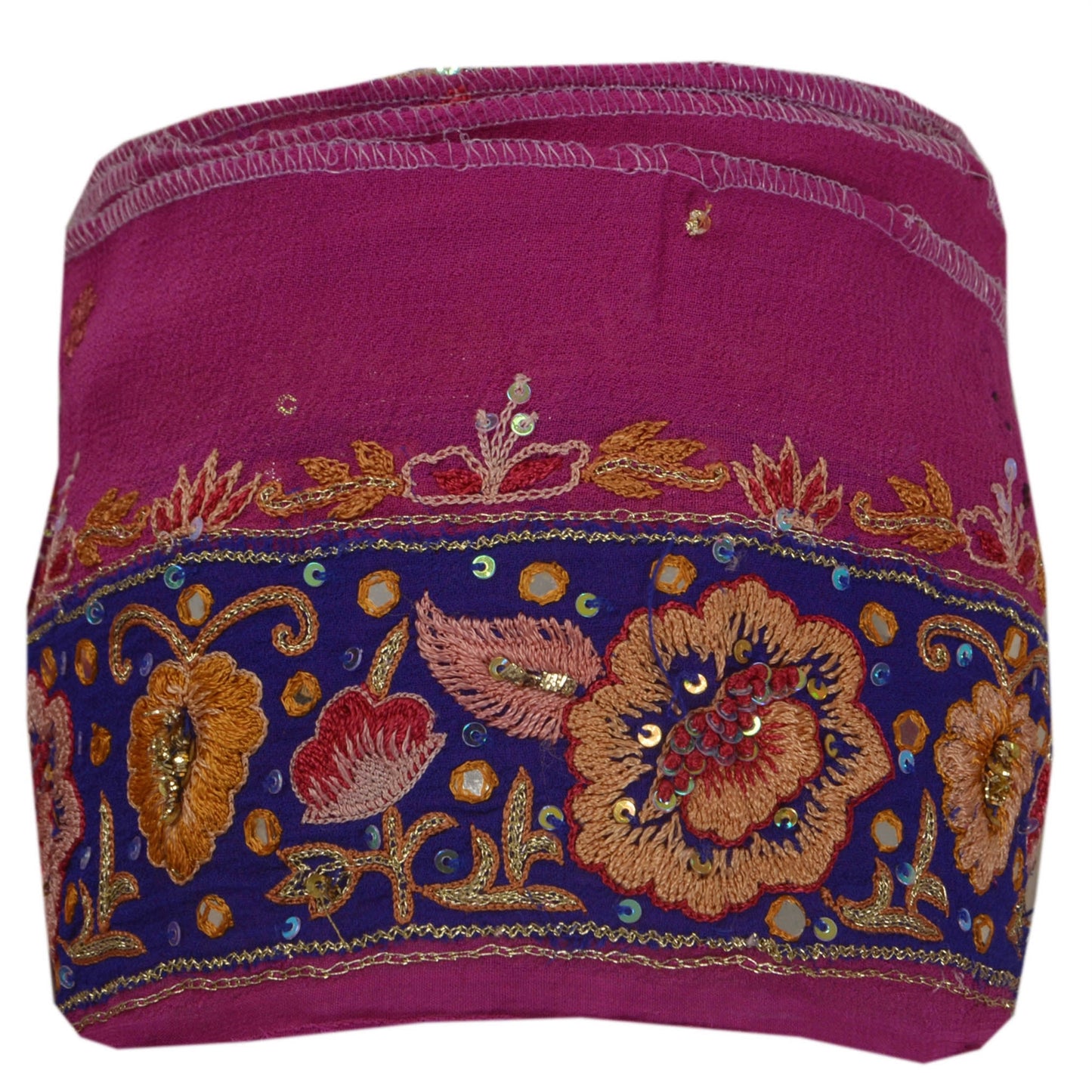 Sanskriti Vintage 1 YD Sari Border Hand Beaded Craft Sewing Pink Sequins Lace