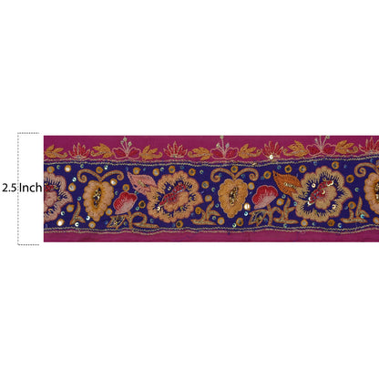 Sanskriti Vintage 1 YD Sari Border Hand Beaded Craft Sewing Pink Sequins Lace