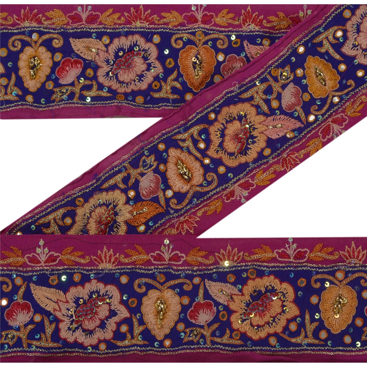 Sanskriti Vintage 1 YD Sari Border Hand Beaded Craft Sewing Pink Sequins Lace