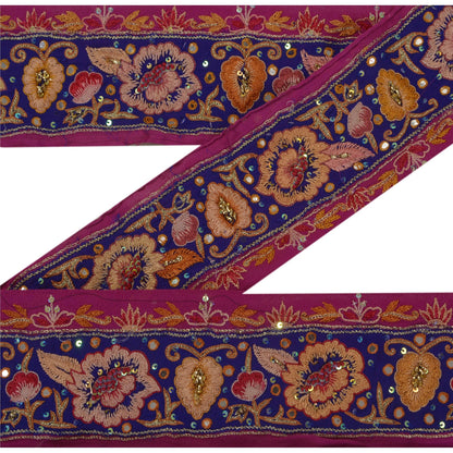 Sanskriti Vintage 1 YD Sari Border Hand Beaded Craft Sewing Pink Sequins Lace