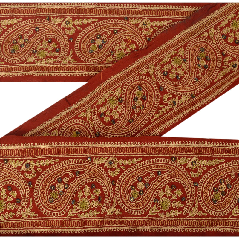 Sanskriti Vintage 1 Yd Sari Kant Håndperlebesatte Kanter Syarbejde Paisley Blonde