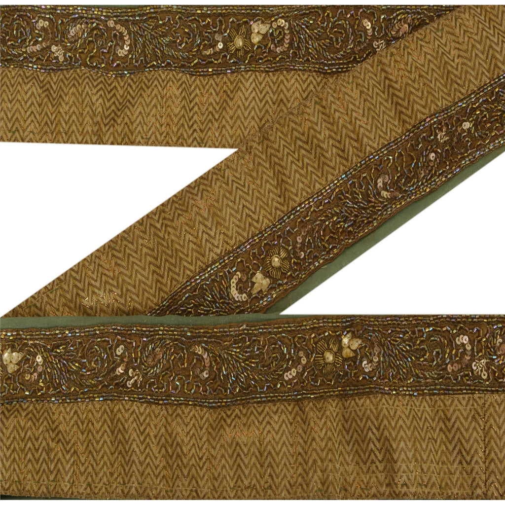 Sanskriti Vintage 1 Yd Sari Border Antique Hand Beaded Trim Sewing Golden Lace