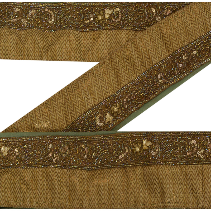 Sanskriti Vintage 1 Yd Sari Border Antik Håndperlebesat Kant Syning Gylden Blonde