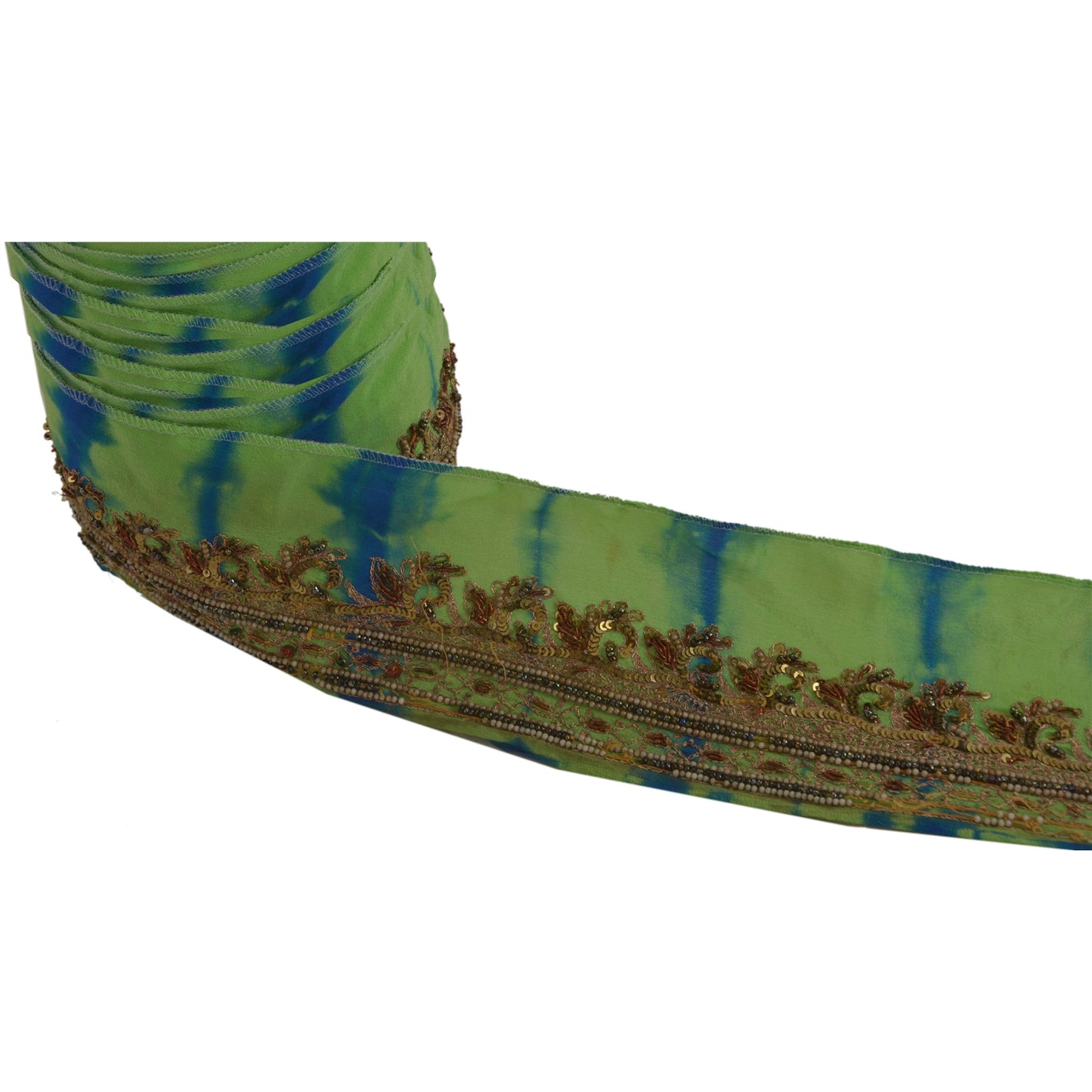 Sanskriti Vintage 1 Yd Tie & Dye Sari Border Hand Beaded Trim Sewing Craft Lace