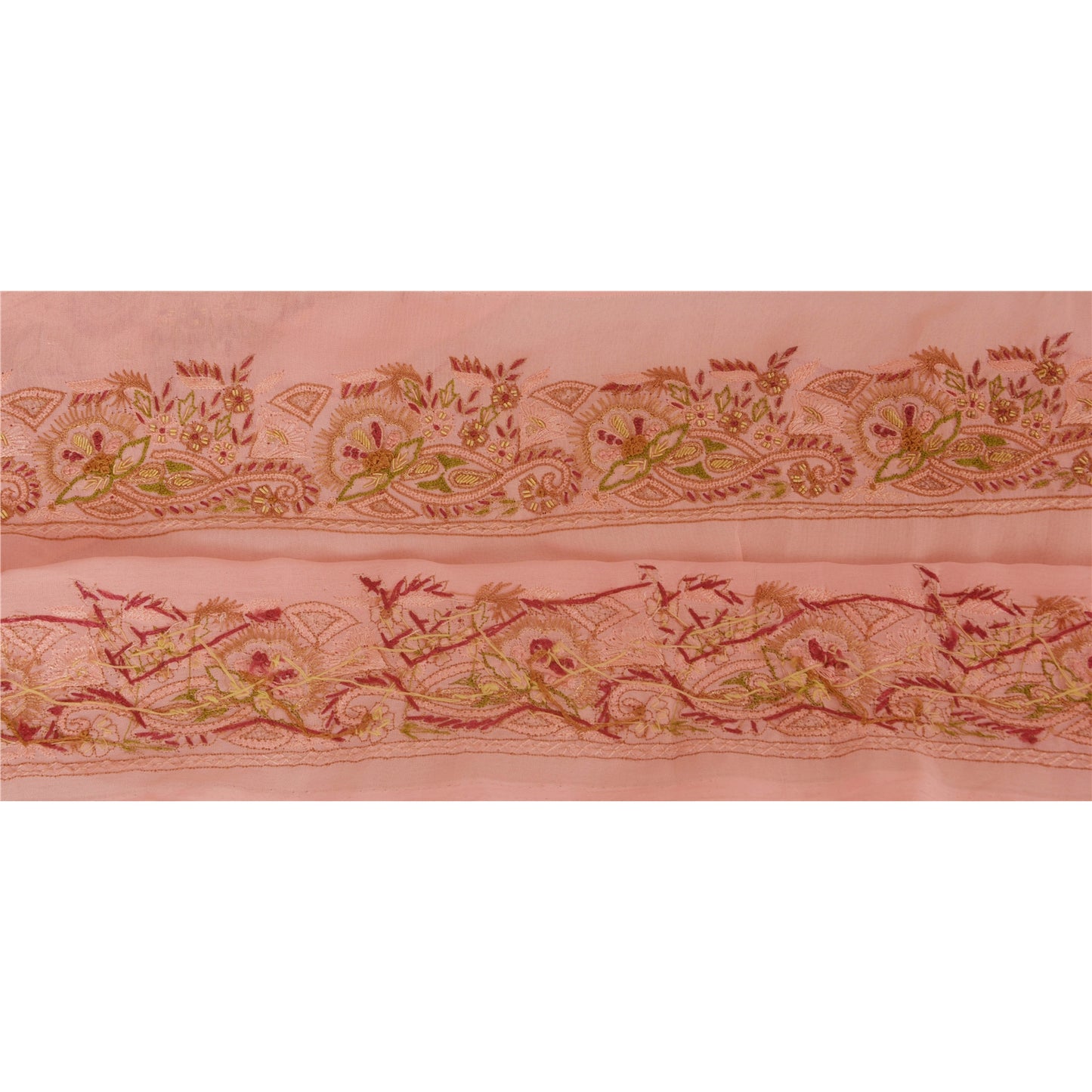 Sanskriti Vintage 1 YD Indian Sari Border Hand Embroidered Sewing Pink Lace