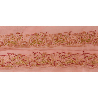 Sanskriti Vintage 1 YD Indian Sari Border Hand Embroidered Sewing Pink Lace