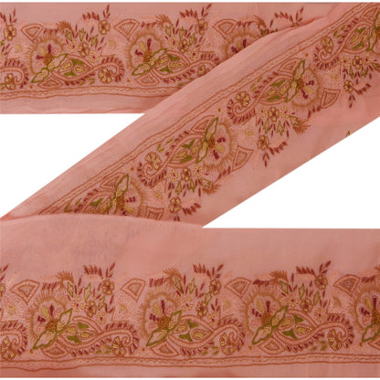 Sanskriti Vintage 1 YD Indian Sari Border Hand Embroidered Sewing Pink Lace