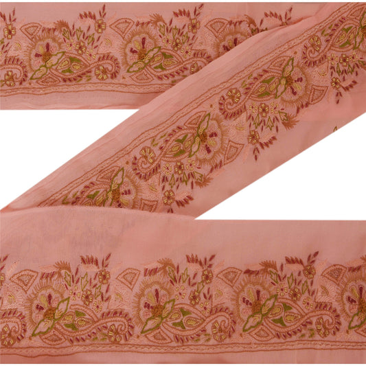 Sanskriti Vintage 1 YD Indian Sari Border Hand Embroidered Sewing Pink Lace
