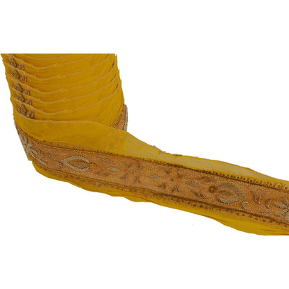 Sanskriti Vintage 1 YD Sari Border Hand Beaded Craft Sewing Yellow Zardozi Lace