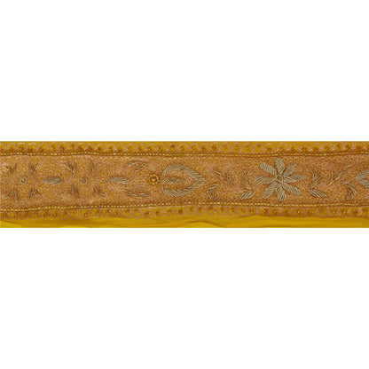 Sanskriti Vintage 1 YD Sari Border Hand Beaded Craft Sewing Yellow Zardozi Lace