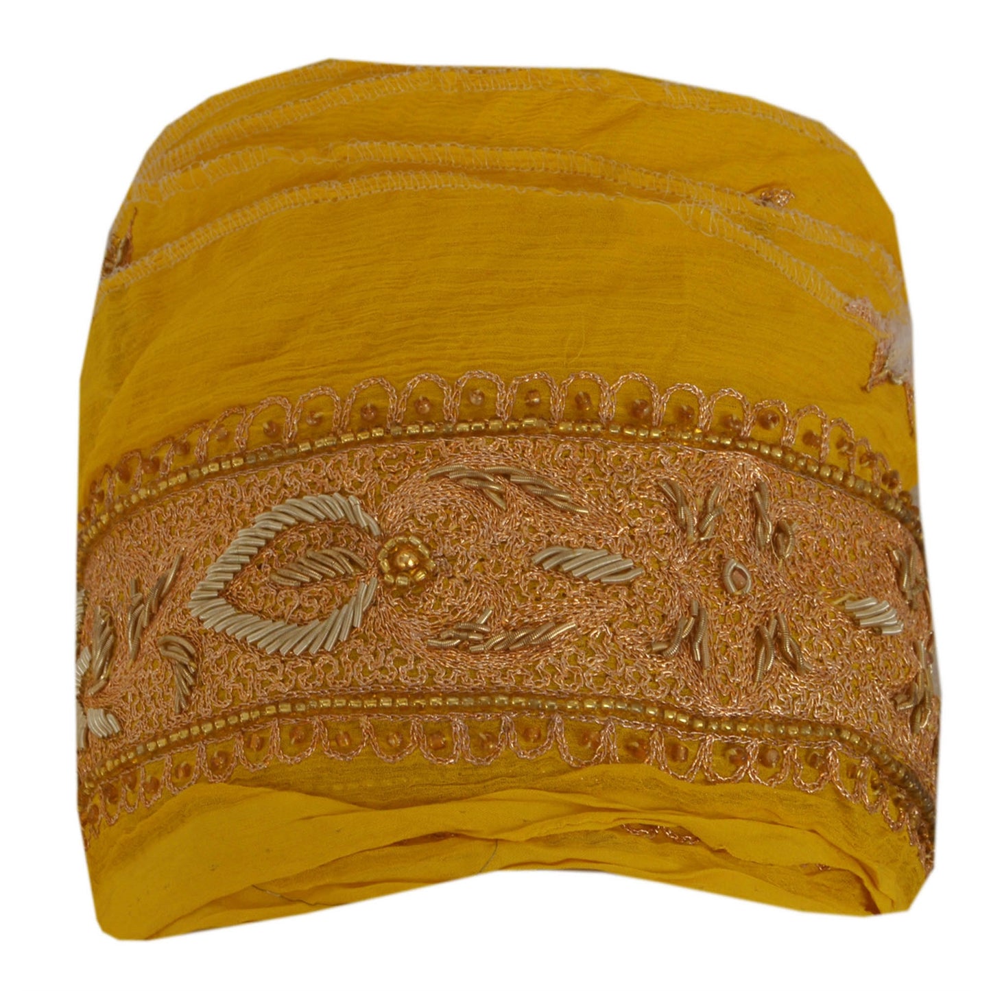 Sanskriti Vintage 1 YD Sari Border Hand Beaded Craft Sewing Yellow Zardozi Lace