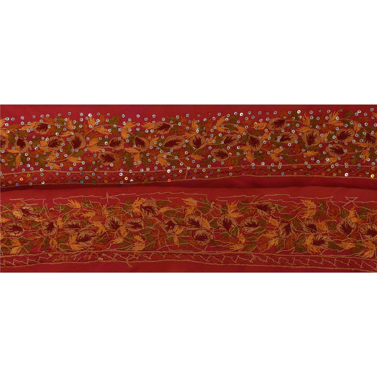 Sanskriti Vintage 1 YD Sari Border Hand Beaded Sequin Trim Sewing Pink Silk Lace