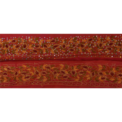Sanskriti Vintage 1 YD Sari Border Hand Beaded Sequin Trim Sewing Pink Silk Lace
