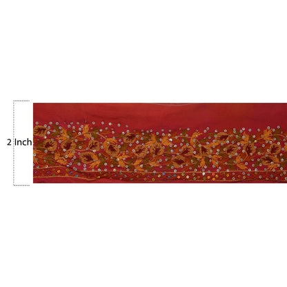 Sanskriti Vintage 1 YD Sari Border Hand Beaded Sequin Trim Sewing Pink Silk Lace